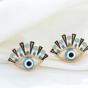 Chic Evil Eye Earrings in Gold and Blue